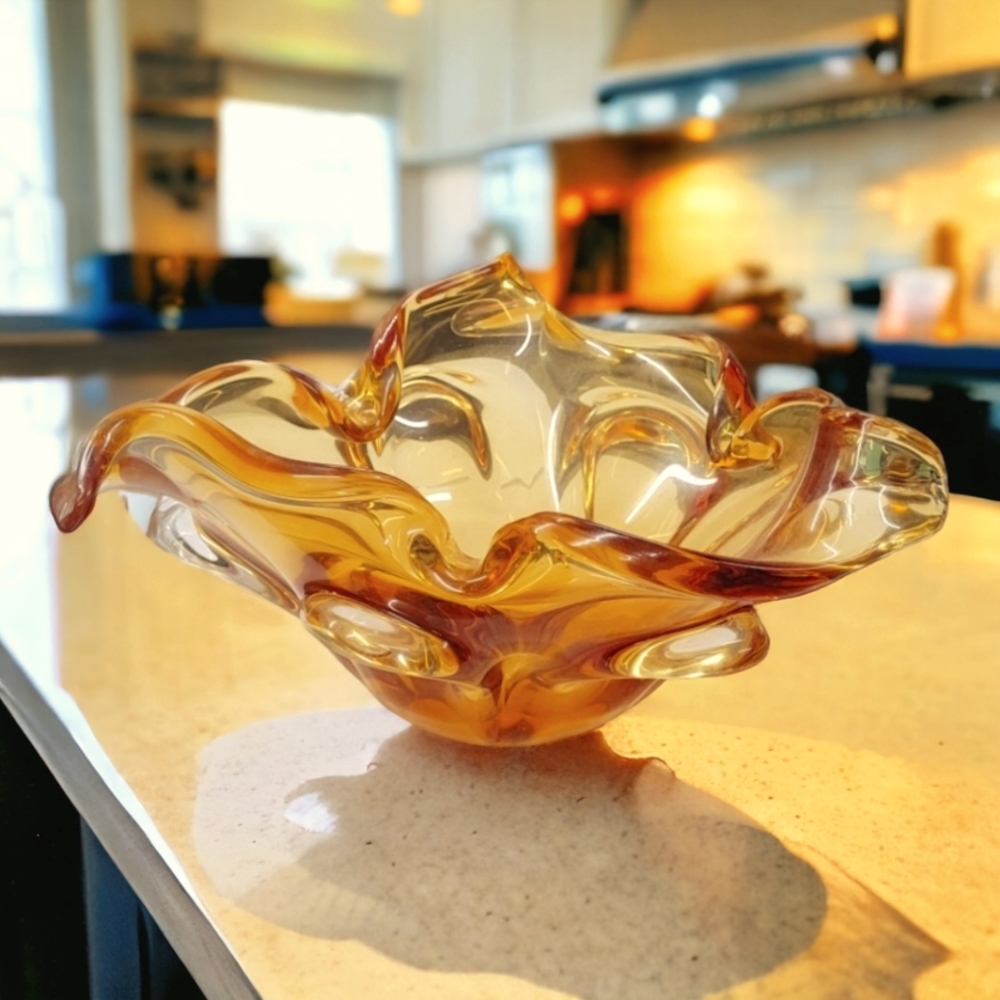 Vintage 1960s Amber Chalet  Hand Blown Art Glass statement Piece- Rare Design